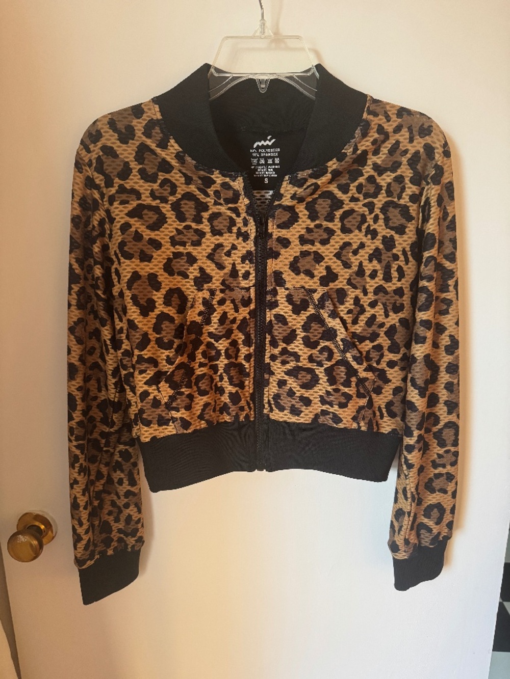 Leopard print activewear fitness yoga Pilates jacket coverup coat size s women's